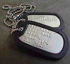 Two military dog tags with neck chain